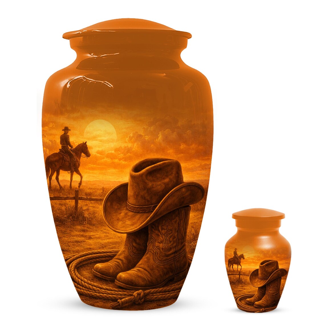Cowboy Boot Urn for Dad - Cowboys Hat Cremation Urns For Ashes Male