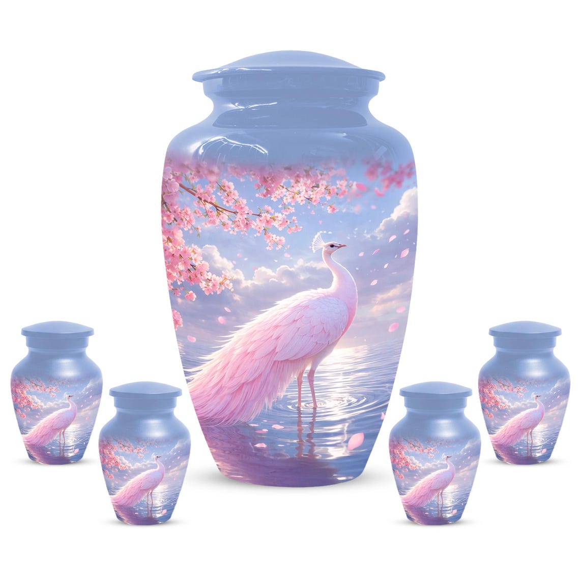 Pink Peacock Urn For Women Ashes - Customized Light Blue Cremation Urns For Mom