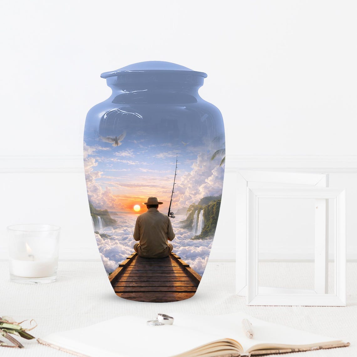 Gone Fishing in Heaven Urn For Male - Personalized Fisherman Small Urns For Dad