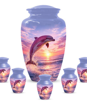 Pink Dolphin Urn For Ashes - Blue Ocean Cremation Urns For Adults