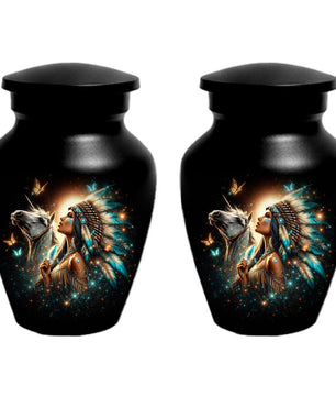 Western Native American Urn For Women Ashes - Unique Horse Mini Urns For Female