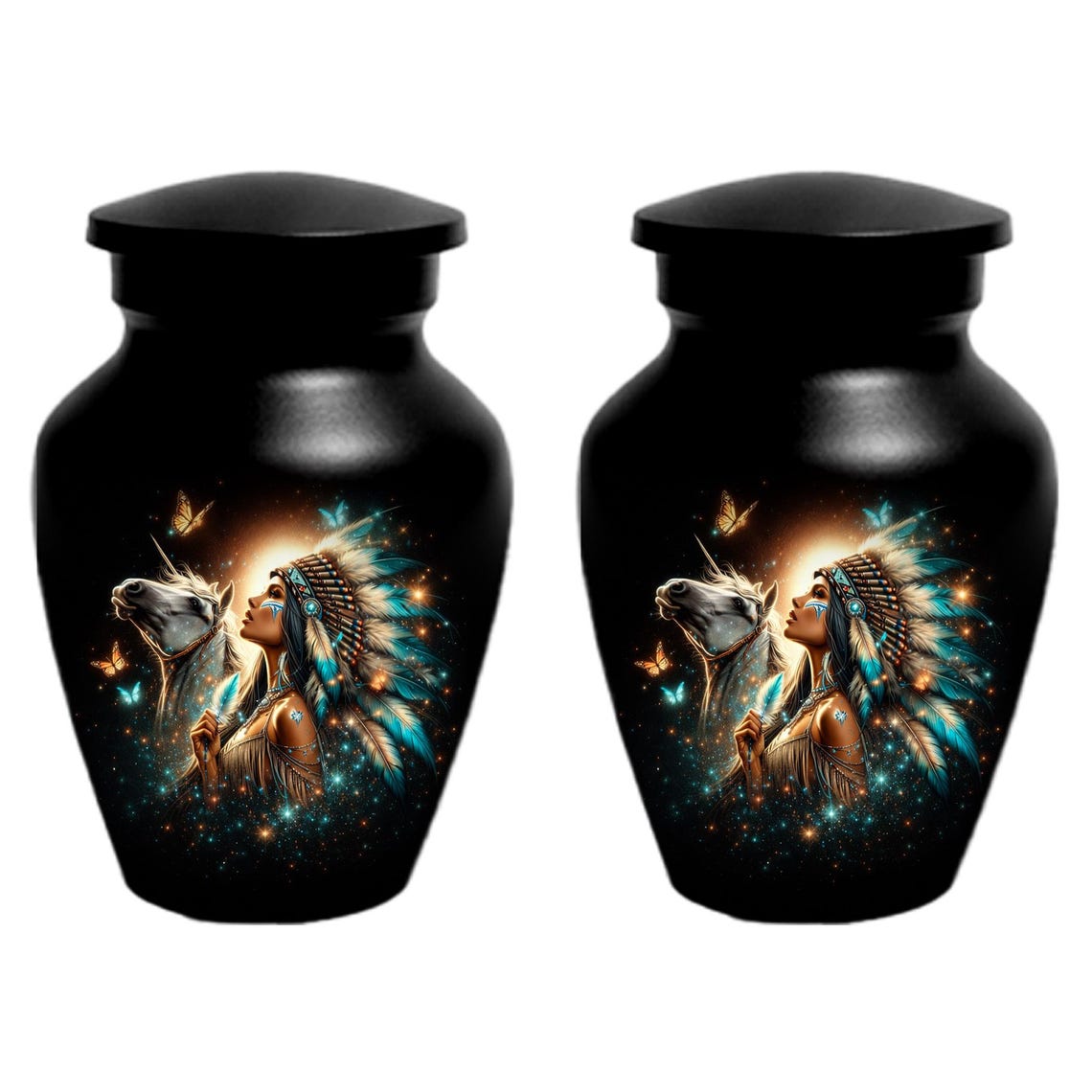 Western Native American Urn For Women Ashes - Unique Horse Mini Urns For Female