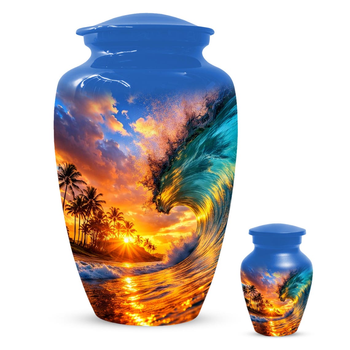 Ocean Wave Urn For Human Ashes - Palm Tree Sunset Beach Urns For Mom & Dad