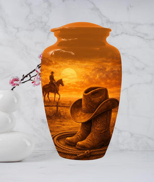 Cowboy Boot Urn for Dad - Cowboys Hat Cremation Urns For Ashes Male