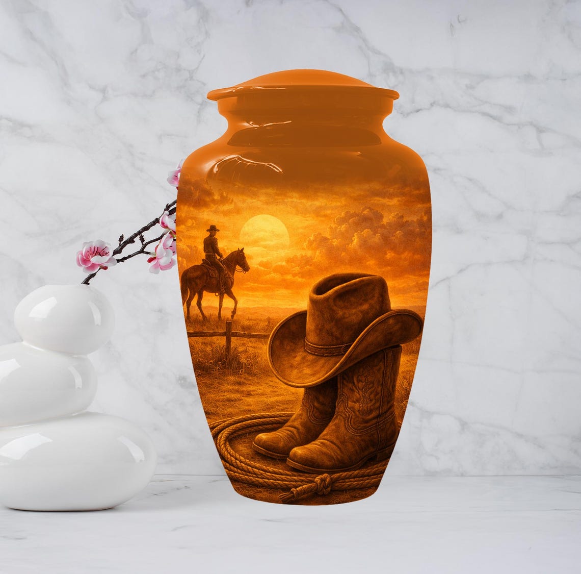 Cowboy Boot Urn for Dad - Cowboys Hat Cremation Urns For Ashes Male