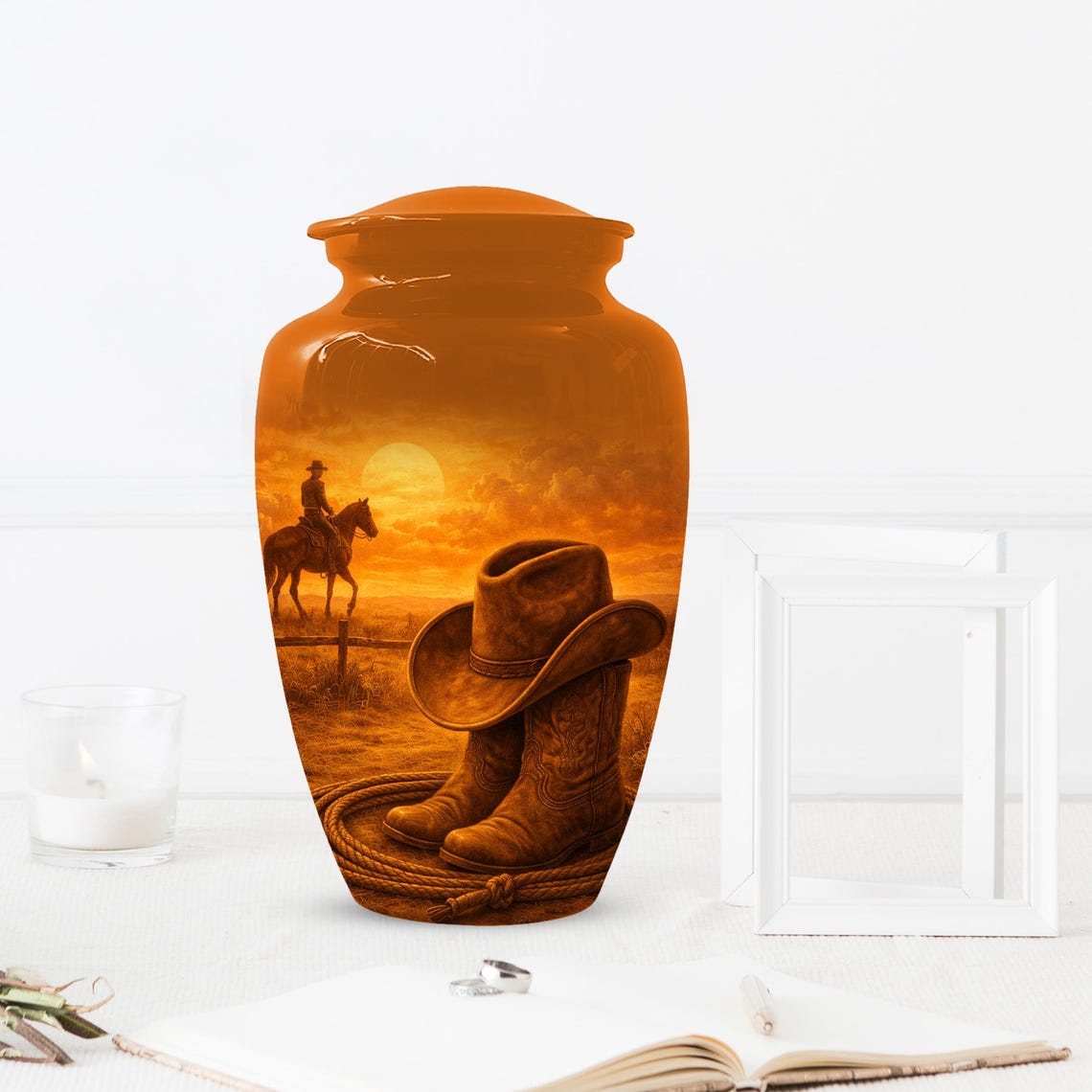 Cowboy Boot Urn for Dad - Cowboys Hat Cremation Urns For Ashes Male