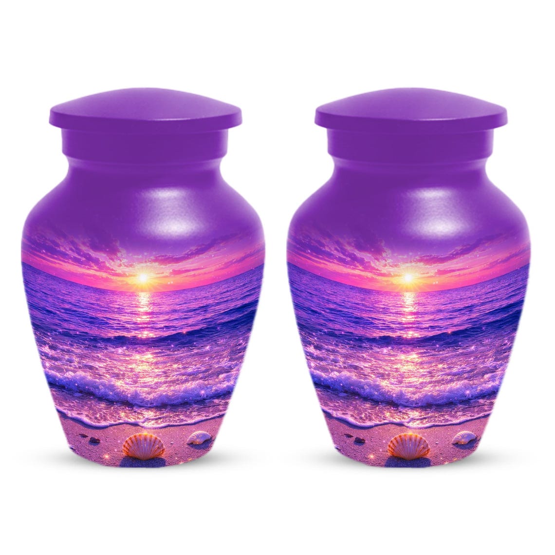 Purple Sunset Beach Urn For Ashes - Coastal Ocean Urns For Mom and Dad