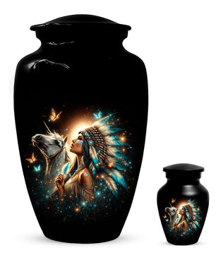 Western Native American Urn For Women Ashes - Unique Horse Mini Urns For Female