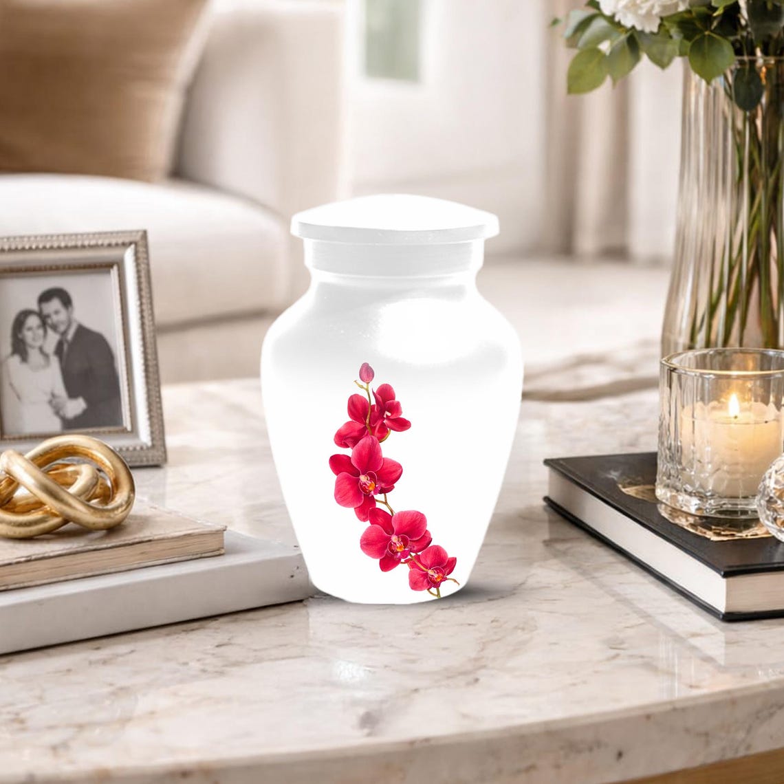 Red Orchid Urn For Ashes - Small Cremation Urns For Men & Women