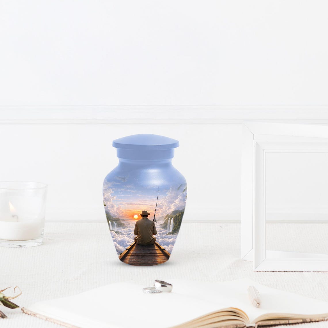 Gone Fishing in Heaven Urn For Male - Personalized Fisherman Small Urns For Dad