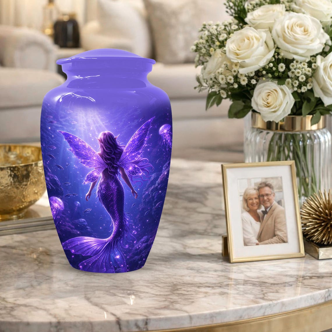 Mermaid Urn For Female Ashes - Purple Ocean Fairy Urns For Women
