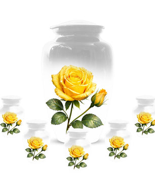Yellow Rose Cremation Urn For Ashes - Flower Keepsake Mini Urns With Rose