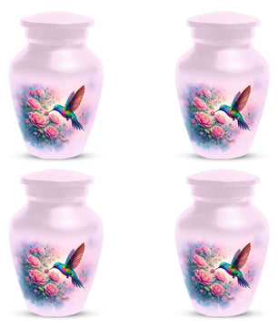 Pink Hummingbird Urn For Ashes - Personalized Floral Humming Bird Small Urns For Mom