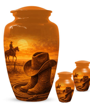 Cowboy Boot Urn for Dad - Cowboys Hat Cremation Urns For Ashes Male