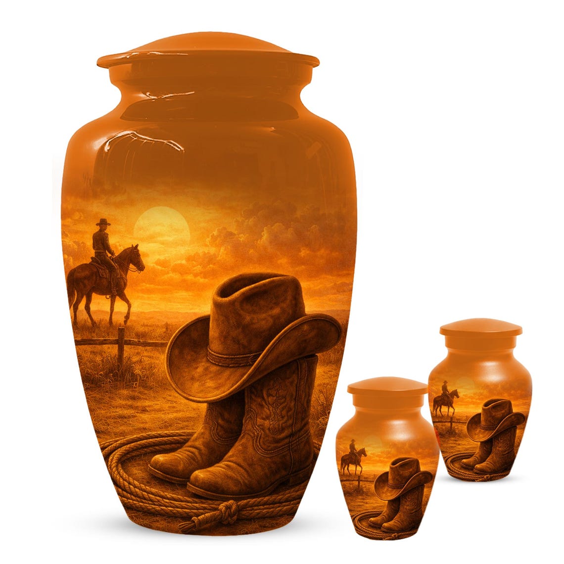 Cowboy Boot Urn for Dad - Cowboys Hat Cremation Urns For Ashes Male