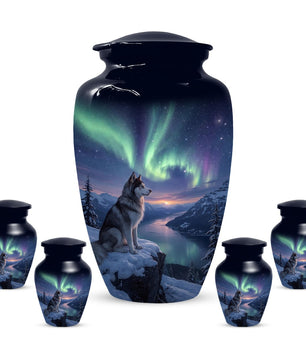 Husky Dog Urn for Ashes - Aurora Borealis Mini Urns For Pets