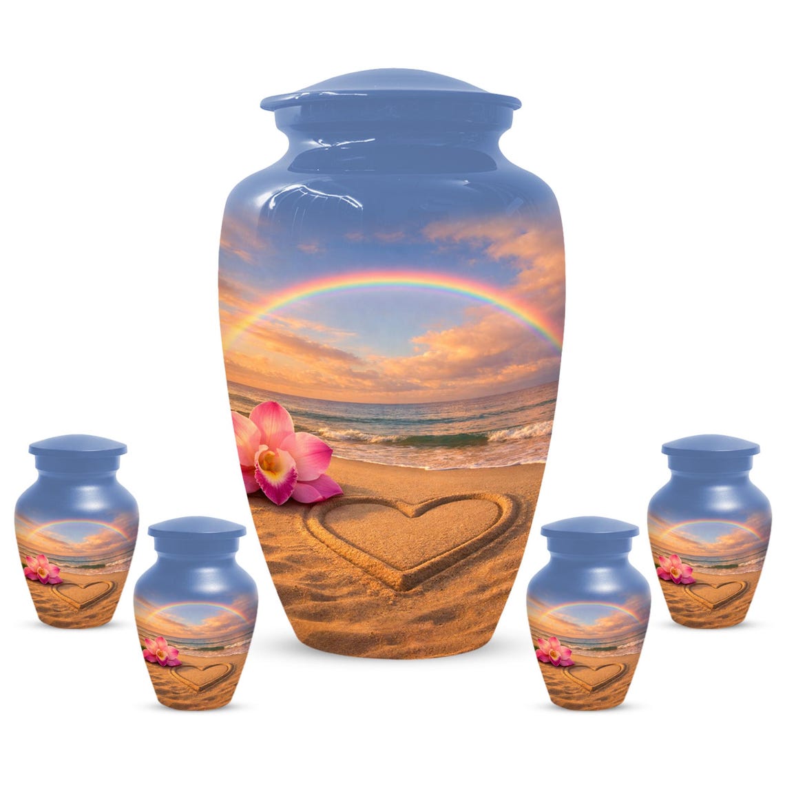 Beach Themed Urns For Human Ashes - Ocean Rainbow Cremation Urn For Male & Female