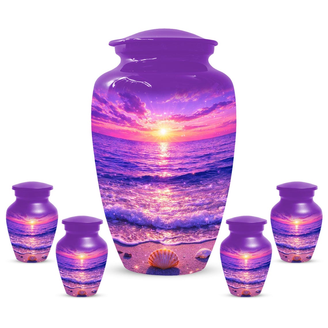 Purple Sunset Beach Urn For Ashes - Coastal Ocean Urns For Mom and Dad
