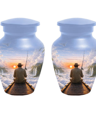 Gone Fishing in Heaven Urn For Male - Personalized Fisherman Small Urns For Dad