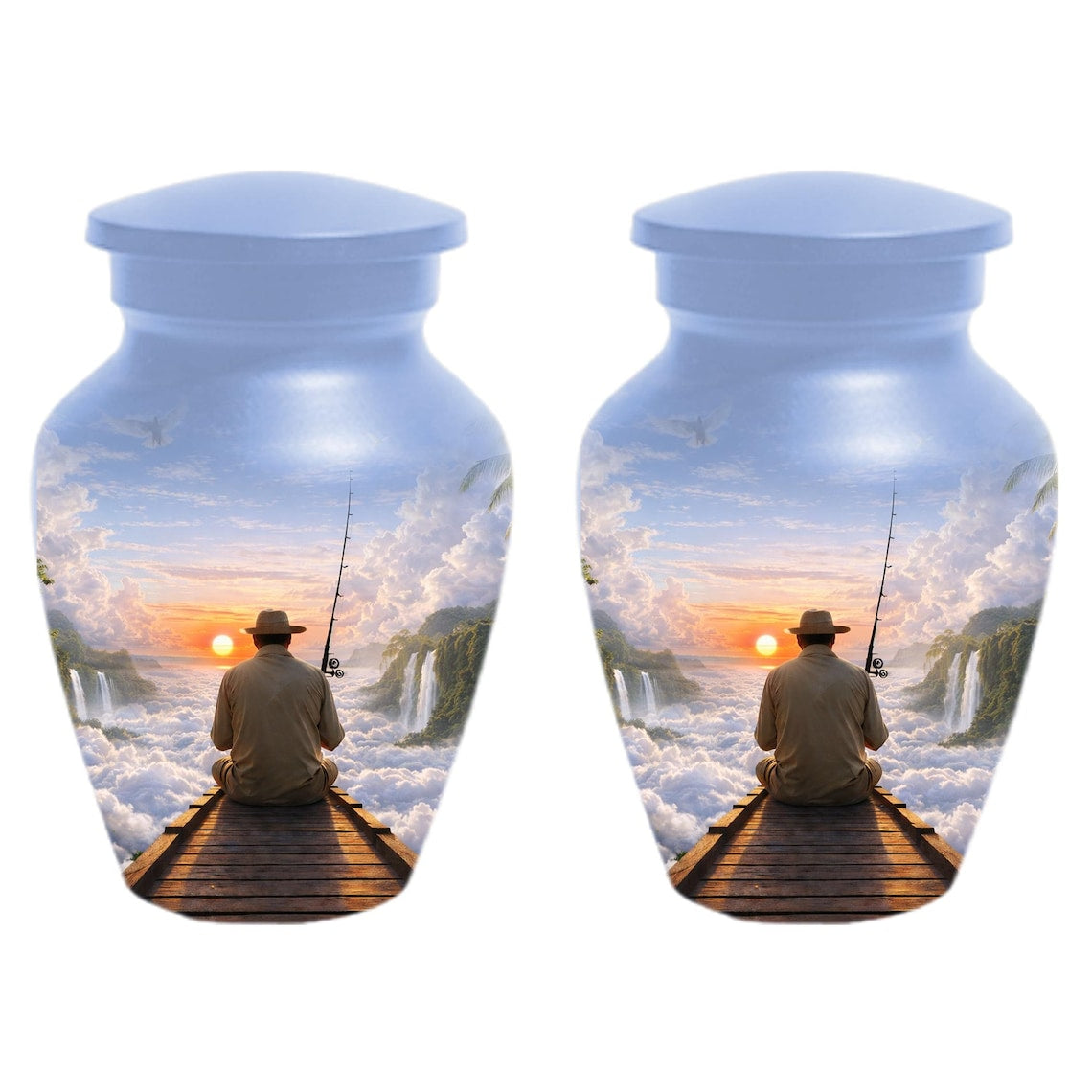 Gone Fishing in Heaven Urn For Male - Personalized Fisherman Small Urns For Dad