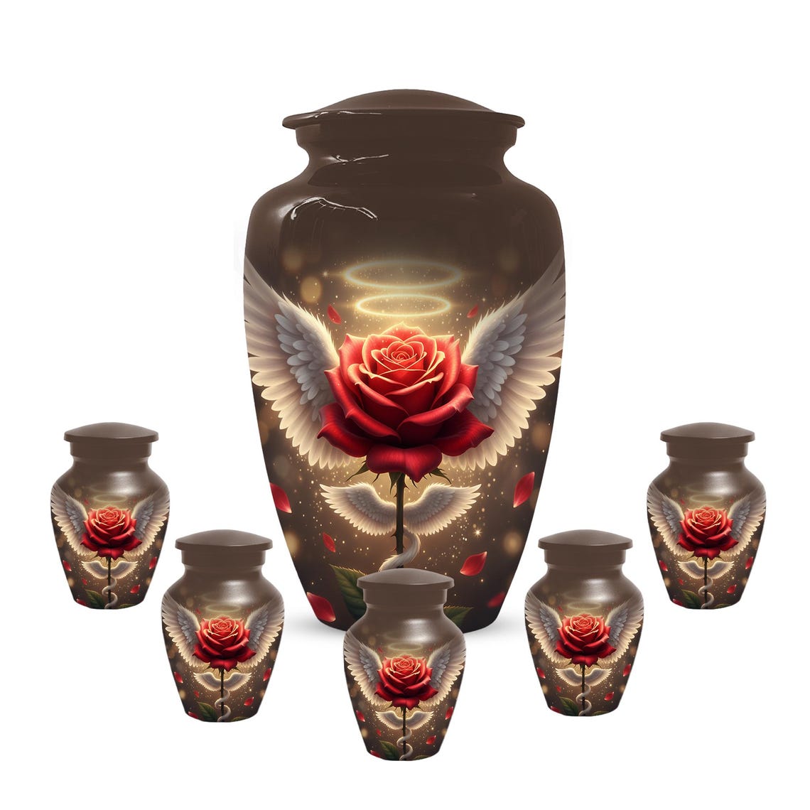 Red Rose Urn For Adult Female | Angel Wings Flower Urns For Human Ashes