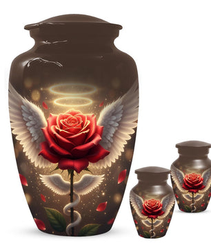 Red Rose Urn For Adult Female | Angel Wings Flower Urns For Human Ashes