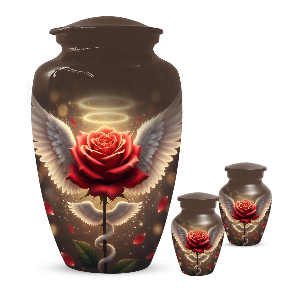 Red Rose Urn For Adult Female | Angel Wings Flower Urns For Human Ashes