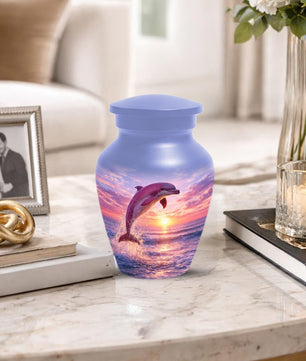 Pink Dolphin Urn For Ashes - Blue Ocean Cremation Urns For Adults