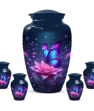 Blue Butterfly Urn For Mom Ashes - Lotus Flower Cremation Urns For Women