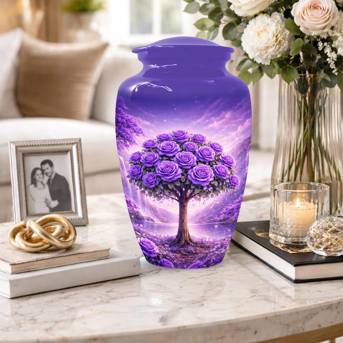 Purple Tree Urn For Human Ashes - Flower Urns For Male and Female