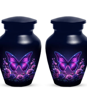 Purple Butterfly Urn For Female Ashes - Custom Floral Cremation Urns with Butterflies