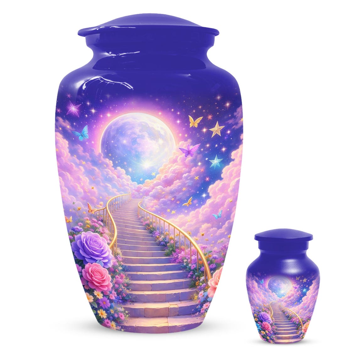 Floral Stairway Heaven Urn For Human Ashes - Moonlit Urns For Cremation, Funeral