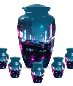 Muscle Car Urn For Human Ashes | Neon Automobile Small Keepsake Urns For Dad