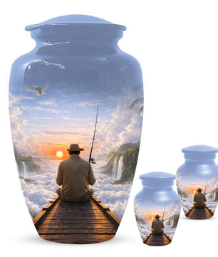 Gone Fishing in Heaven Urn For Male - Personalized Fisherman Small Urns For Dad