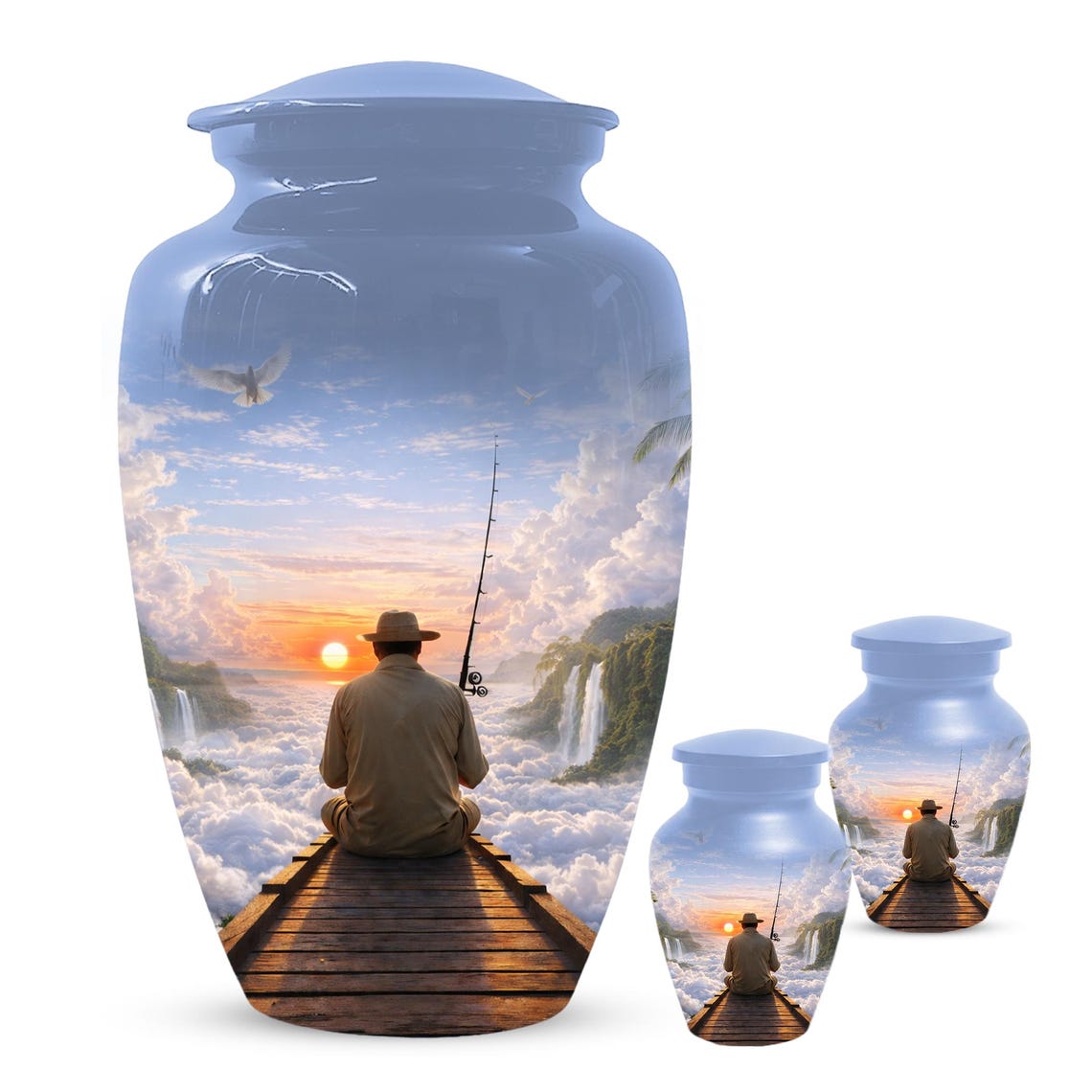 Gone Fishing in Heaven Urn For Male - Personalized Fisherman Small Urns For Dad
