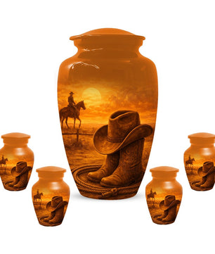 Cowboy Boot Urn for Dad - Cowboys Hat Cremation Urns For Ashes Male