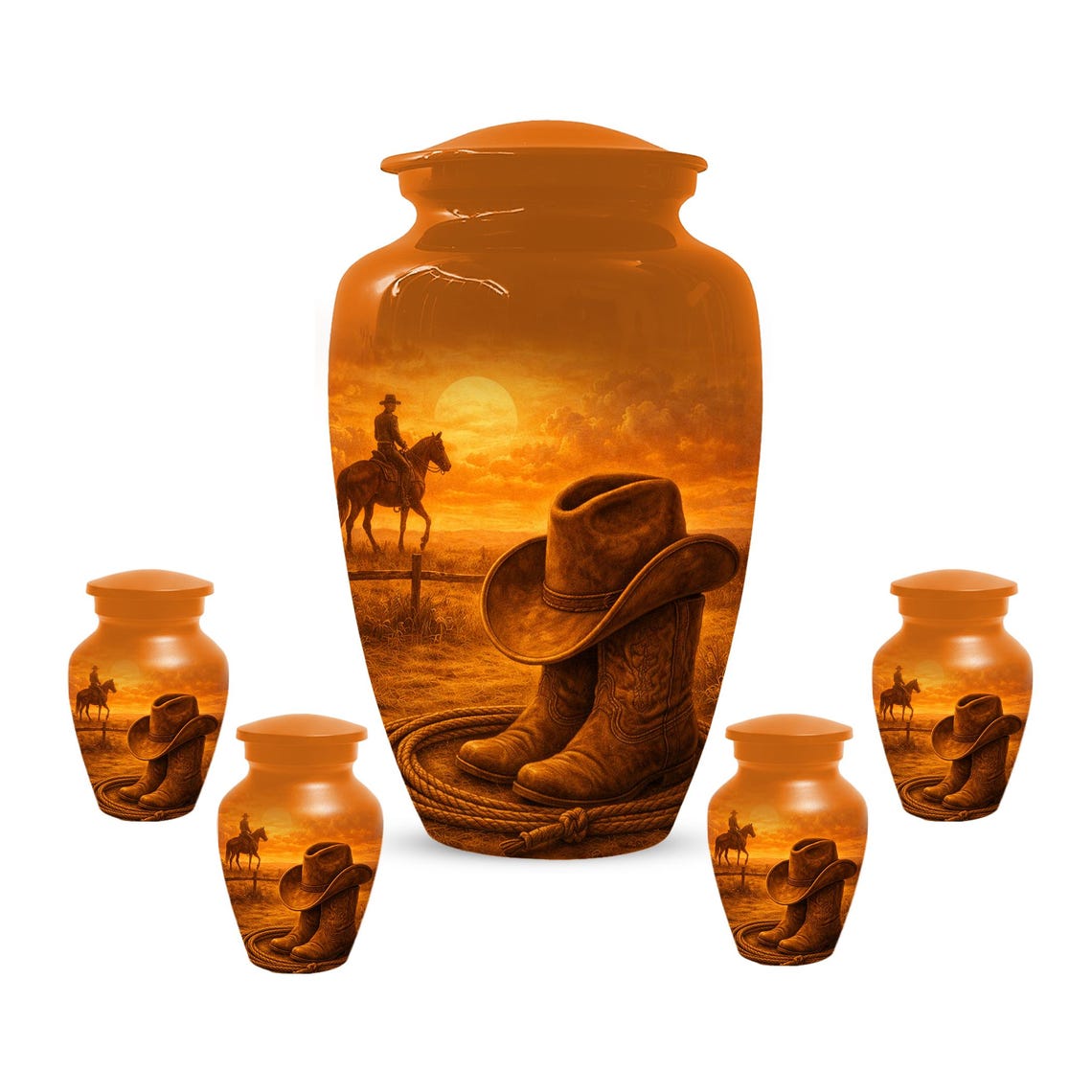 Cowboy Boot Urn for Dad - Cowboys Hat Cremation Urns For Ashes Male