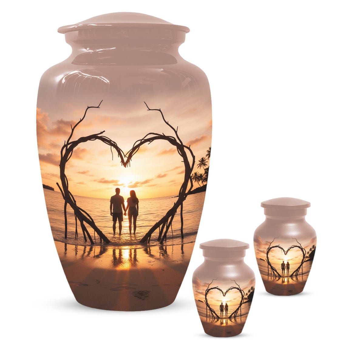 Sunset Beach Couple Urns For Ashes - Extra large Comapanion Urn For Mom and Dad