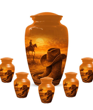 Cowboy Boot Urn for Dad - Cowboys Hat Cremation Urns For Ashes Male
