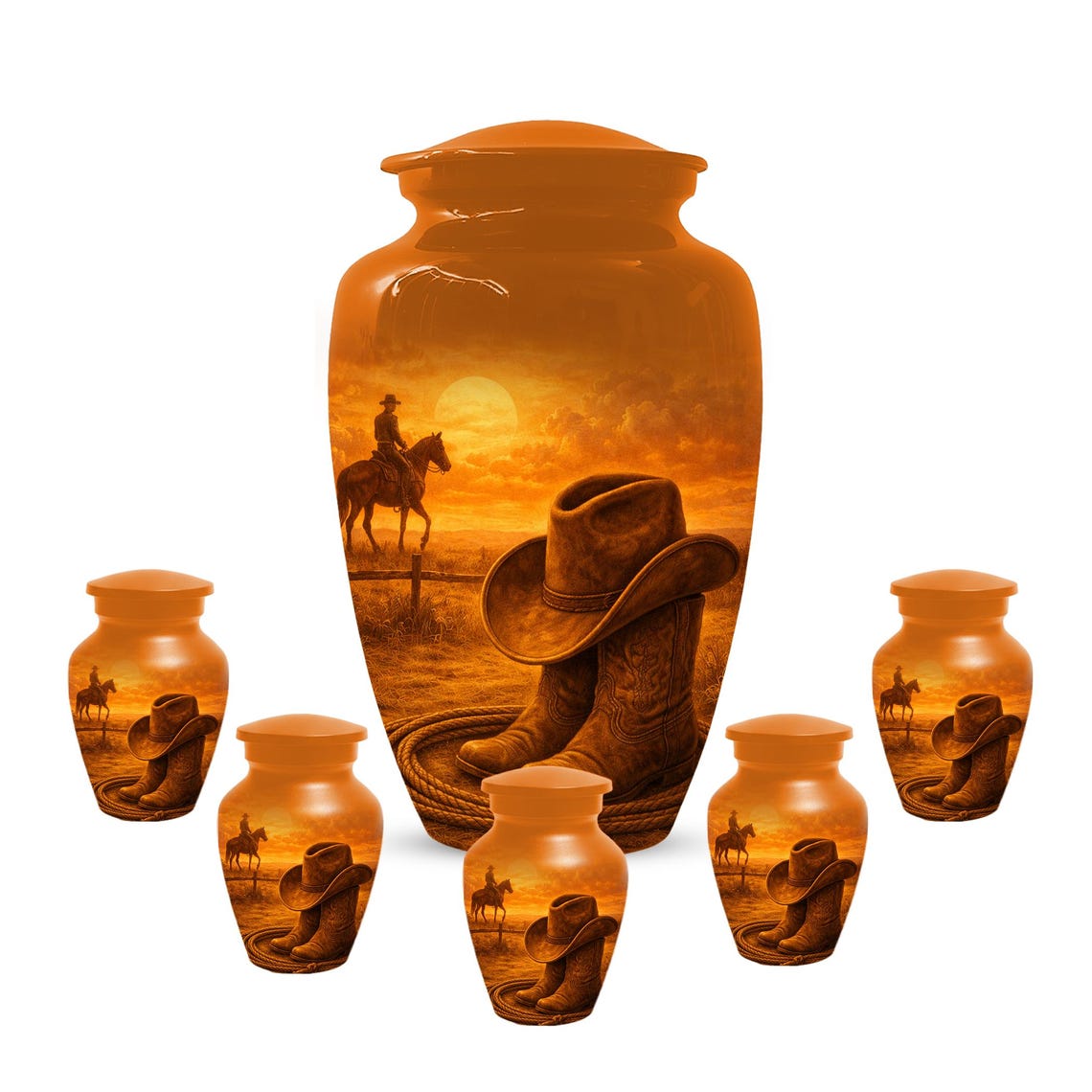Cowboy Boot Urn for Dad - Cowboys Hat Cremation Urns For Ashes Male