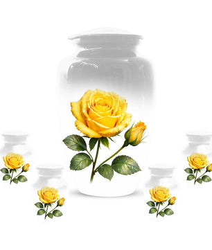 Yellow Rose Cremation Urn For Ashes - Flower Keepsake Mini Urns With Rose