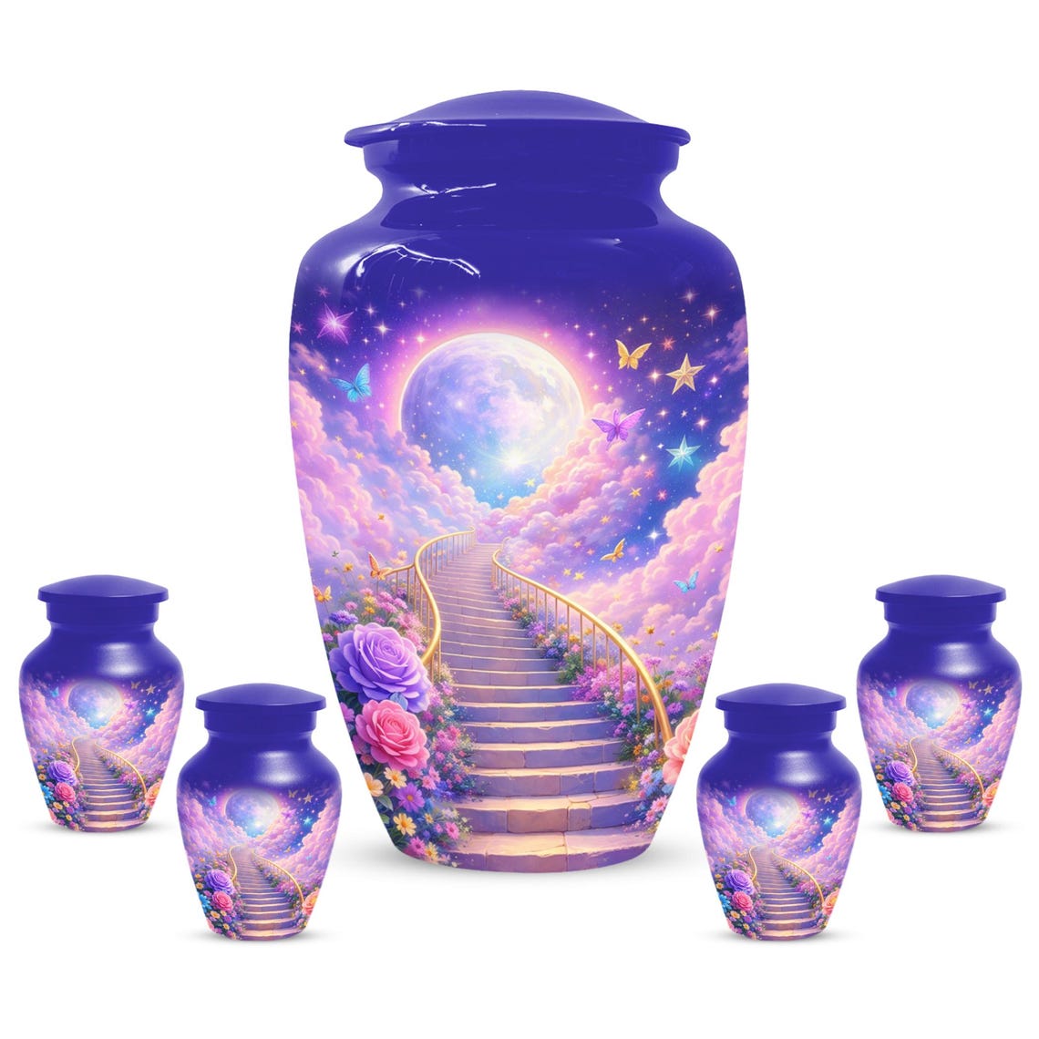 Floral Stairway Heaven Urn For Human Ashes - Moonlit Urns For Cremation, Funeral