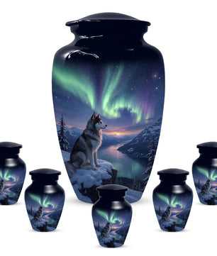 Husky Dog Urn for Ashes - Aurora Borealis Mini Urns For Pets