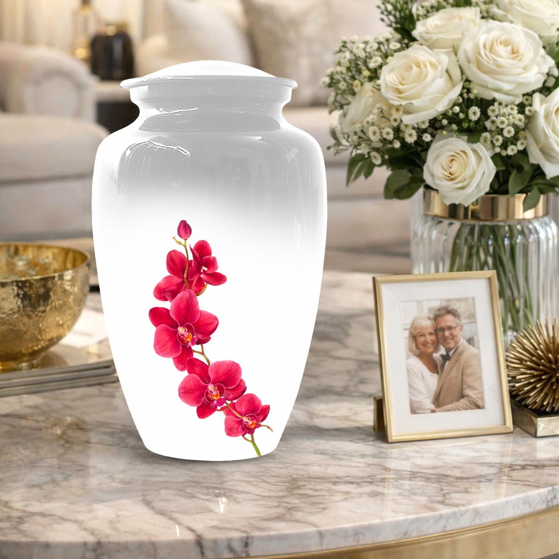 Red Orchid Urn For Ashes - Small Cremation Urns For Men & Women