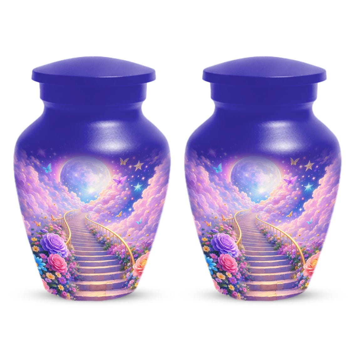 Floral Stairway Heaven Urn For Human Ashes - Moonlit Urns For Cremation, Funeral