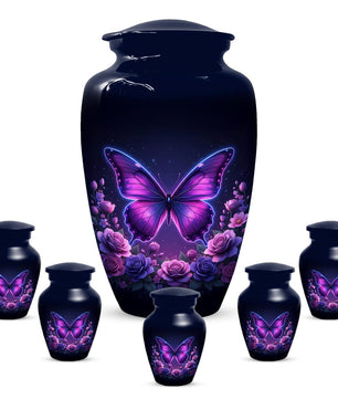 Purple Butterfly Urn For Female Ashes - Custom Floral Cremation Urns with Butterflies
