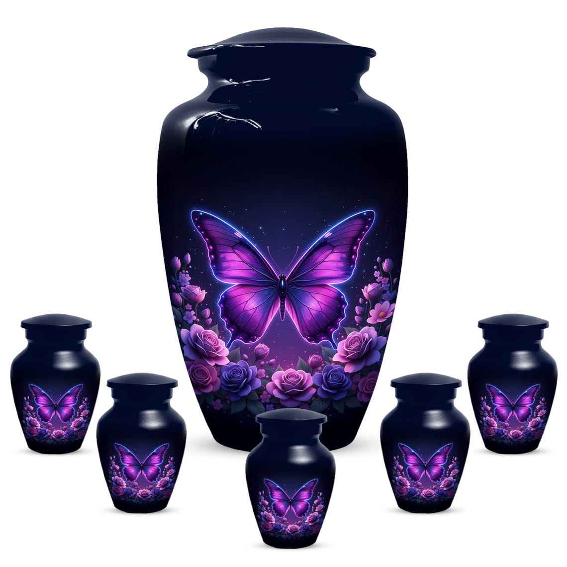 Purple Butterfly Urn For Female Ashes - Custom Floral Cremation Urns with Butterflies