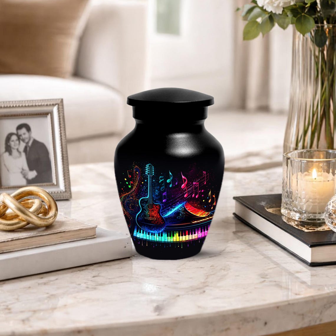 Guitar Music Note Urn For Ashes - Piano Cremation Urns For Male & Female