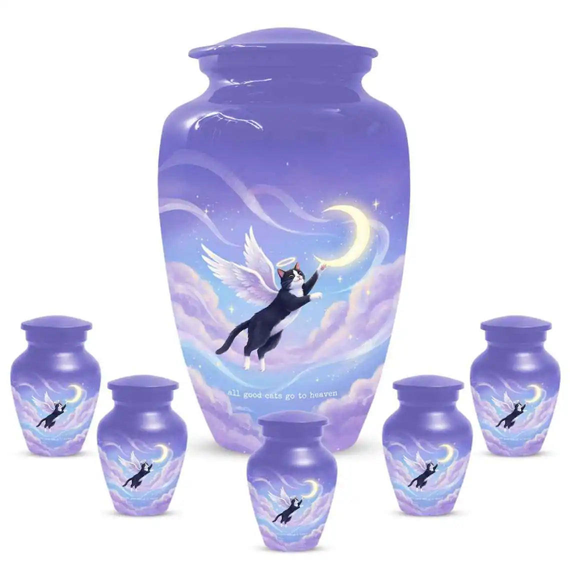Black Cat Keepsake Kitty Urns - Purple Cremation Urn For Pet Ashes