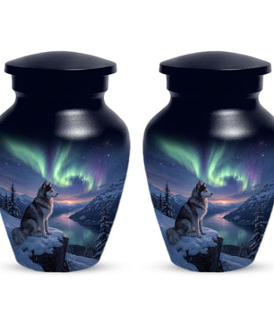 Husky Dog Urn for Ashes - Aurora Borealis Mini Urns For Pets